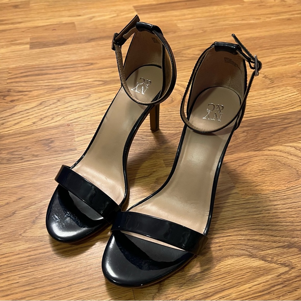 Black / Blue Patent Ankle-Strap High Heel Sandals